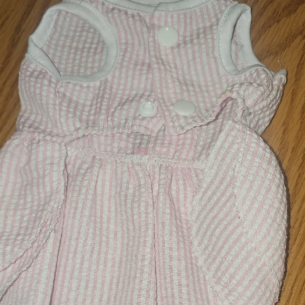 Pink Striped Dog Dress with Pearl Detail Bow Size Small